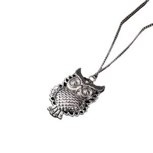 Silver Owl Pendant Long Chain Necklace